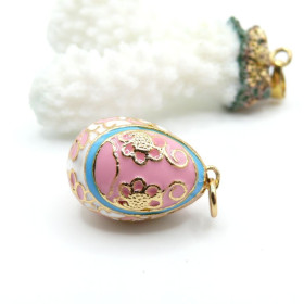 Pendentif Oeuf Résine Émaillée 28mm – Laiton Doré à l'Or Fin 18K