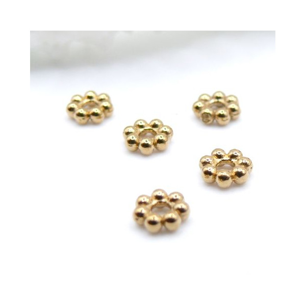 Perles Intercalaires Forme Fleurs 4 x 1,5 mm – Acier Inoxydable 304 Doré à l’or fin 18K, IONIQUE
