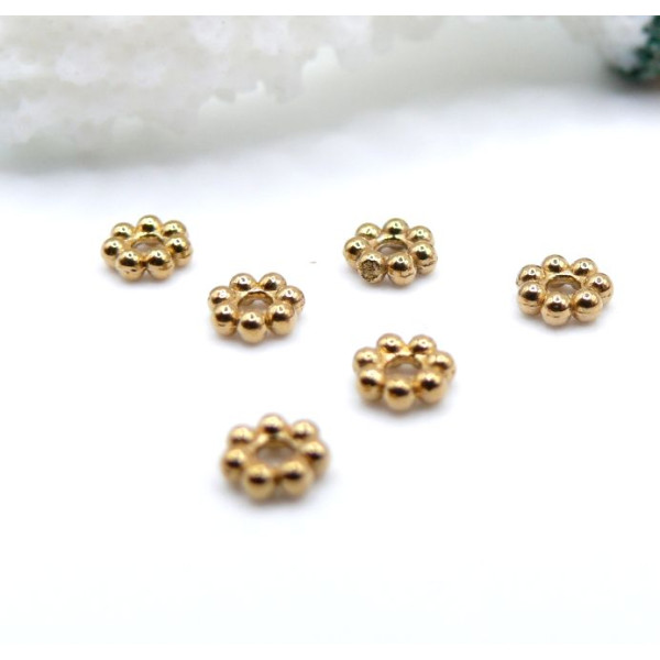 Perles Intercalaires Forme Fleurs 6 x 2 mm – Acier Inoxydable 304 Doré à l’or fin 18K, IONIQUE