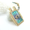 Pendentif Rectangle 28 mm Amulette Œil de Protection en Résine Émaillée – Laiton – Doré à l’Or fin 18K