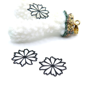 Estampes Pendentif Filigrane Fleur 17mm Métal Finition Noire