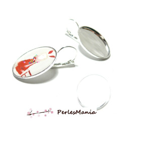 upports Boucles d’Oreilles Ovales 18x25mm Platine + 2 Cabochons Verre