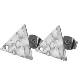 Boucles d’oreilles Puce Triangle Martelée 12mm trou embouts Acier inoxydable 304 Argenté
