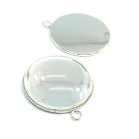 Supports de Pendentif Plateau Attache Ronde 16mm Argent Platine + Cabochons Verre