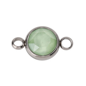 Connecteur  Rond 10mm verre Facettée, Acier Inoxydable 304 Argenté