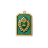 Pendentif  Rectangle avec Cœur Ex-Voto Émaillé 28 mm – Laiton Doré à l’Or Fin 18K