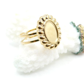 Support de Bague Ovale ARTY 10x7mm, anneau double, Acier Inoxydable 304 Doré PVD