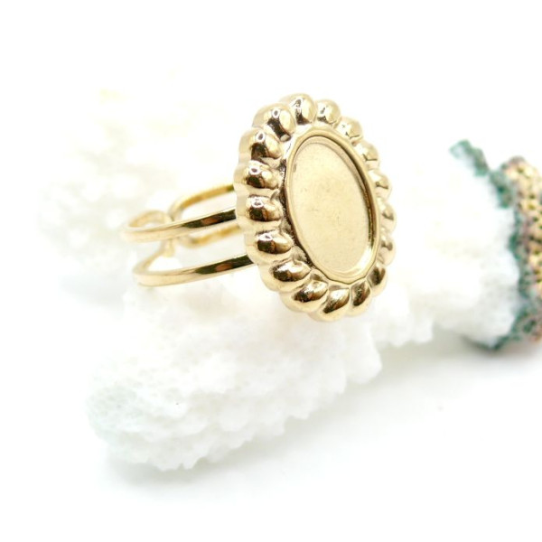 Support de Bague Ovale ARTY 10x7mm, anneau double, Acier Inoxydable 304 Doré PVD