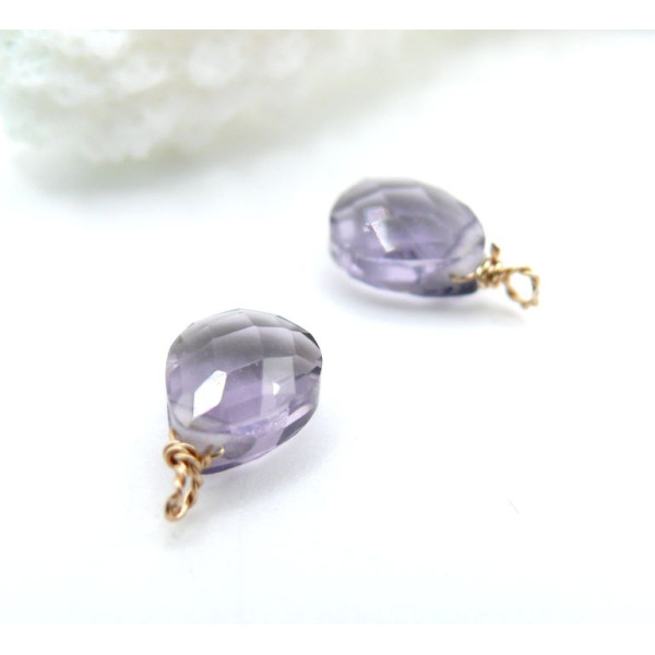 Pendentifs Goutte Verre Facetté Violet 11mm – Acier Inoxydable 304 Doré