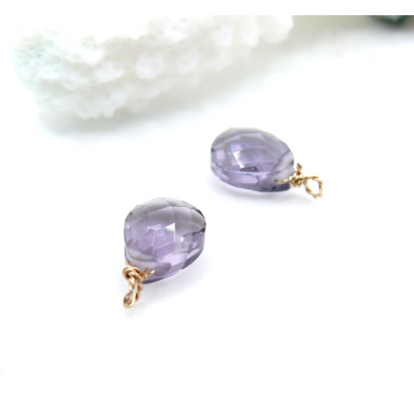 PS11927047 – Lot de 1 ou 2 Pendentifs Goutte Verre Facetté Violet 11mm – Acier Inoxydable 304 Doré