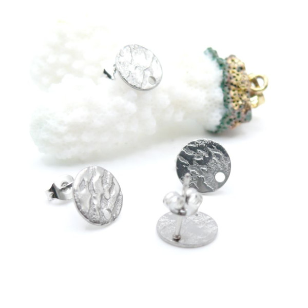 Boucles d'oreilles Puces Rond Martelé 10mm avec trou – Acier Inoxydable 304 Argenté