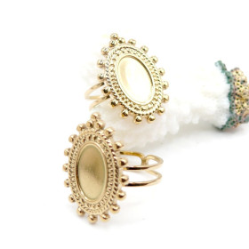Support de Bague Ovale ARTY 12x8mm, Anneau Double, Acier Inoxydable 304 Doré à l'or fin 18K
