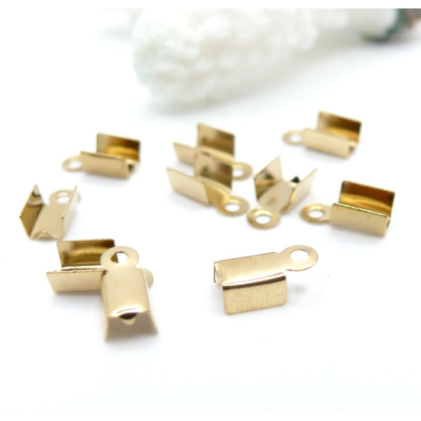 H11Q11801G03 – Lot de 10 Embouts cordon, Fermoirs à plier, à sertir 9.5x4.5x4mm – Acier Inoxydable 304 Doré  18K, IONIQUE