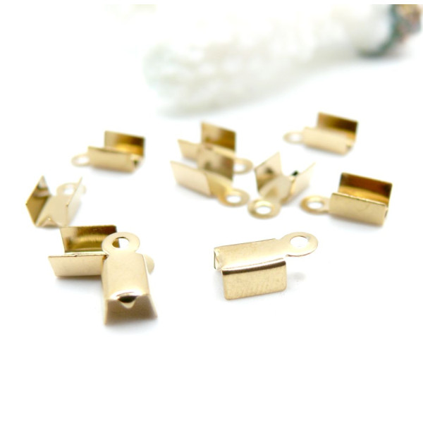 Embouts cordon, Fermoirs à plier, à sertir 9.5x4.5x4mm – Acier Inoxydable 304 Doré à l'or fin 18K, IONIQUE