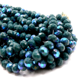 Perles Rondelles Verre Facettées  8 par 6 mm – Couleur Bleu Vert Irisé