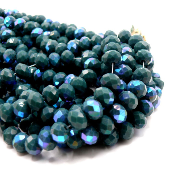 Perles Rondelles Verre Facettées  8 par 6 mm – Couleur Bleu Vert Irisé