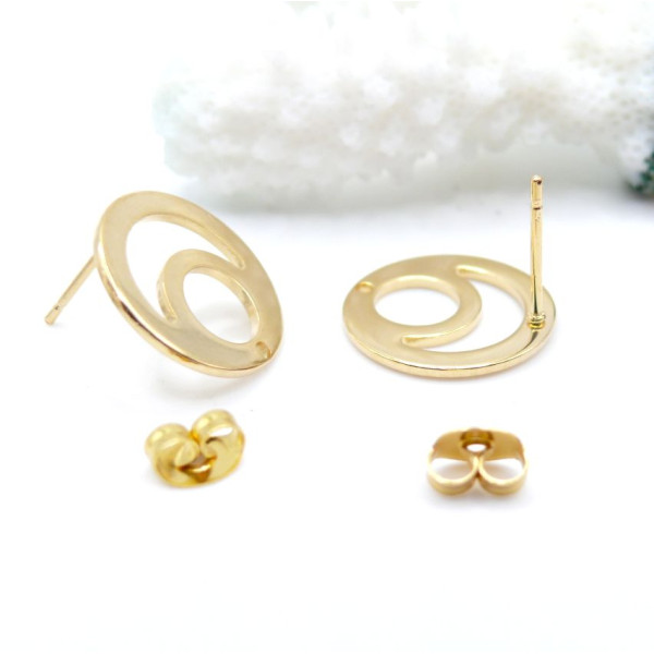 Boucles d'oreilles Puces Double Cercle 15mm avec trou – Acier Inoxydable 304 Doré à l'or fin 24K