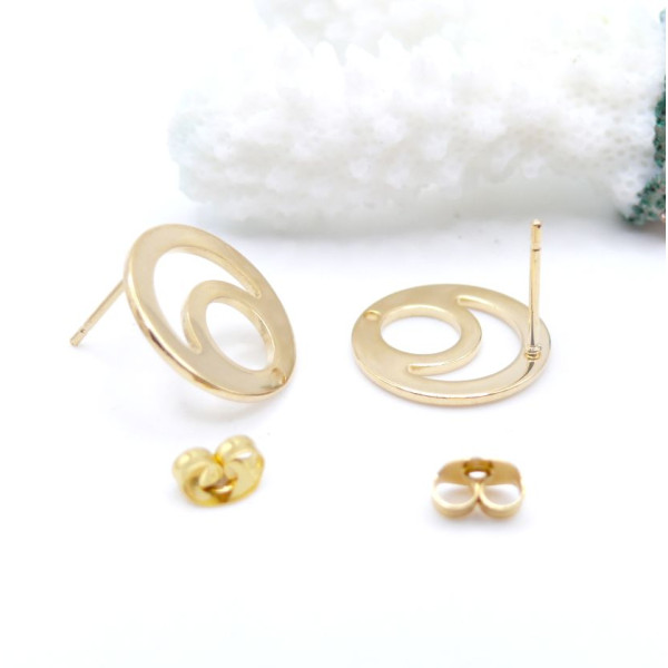Boucles d'oreilles Puces Double Cercle 15mm avec trou – Acier Inoxydable 304 Doré à l'or fin 24K