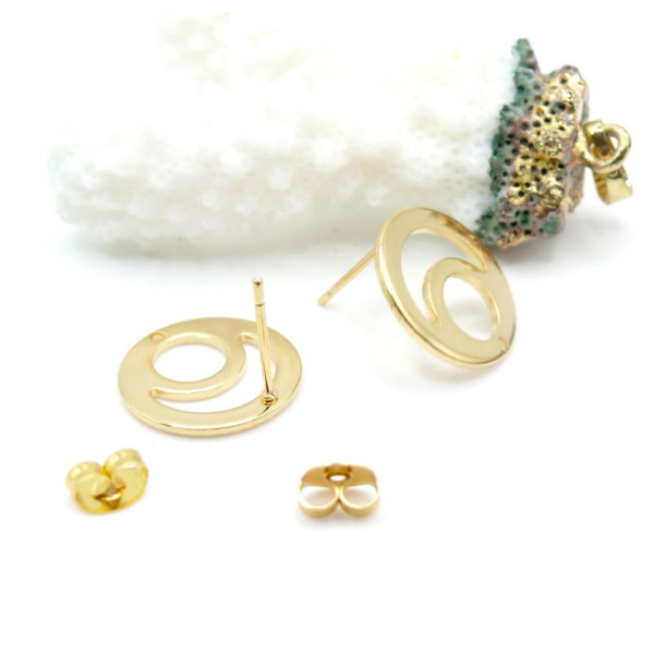 Boucles d'oreilles Puces Double Cercle 15mm avec trou – Acier Inoxydable 304 Doré à l'or fin 24K