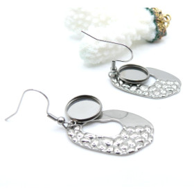 Supports de Boucles d’oreilles Forme Géométrique martelé 12 mm – Acier Inoxydable 304 Argenté