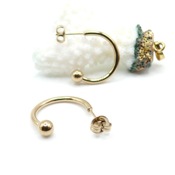 Boucles d’Oreilles Puces Créoles 23 mm avec Bille 5 mm – Acier Inox 304 – Doré à l’Or fin 14K
