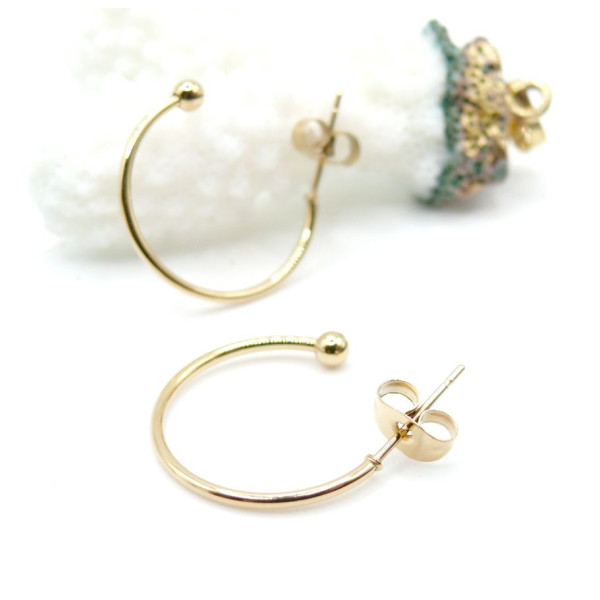 Boucles d’Oreilles Puces Créoles 20 mm avec Bille 3 mm – Acier Inox 304 – Doré à l’Or fin 18K