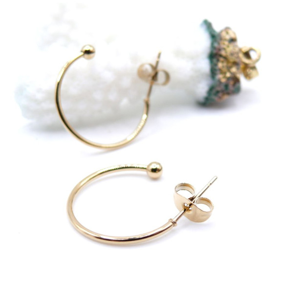 Boucles d’Oreilles Puces Créoles 20 mm avec Bille 3 mm – Acier Inox 304 – Doré à l’Or fin 18K