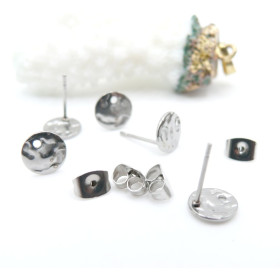 Boucles d’oreilles Puce Ronde Martelée 8mm trou embouts Acier inoxydable 304 Argenté