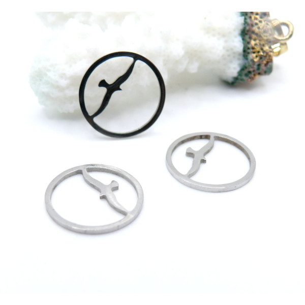 Pendentifs Oiseau Mouette Médaillon 15mm – Acier Inoxydable 304 Argenté