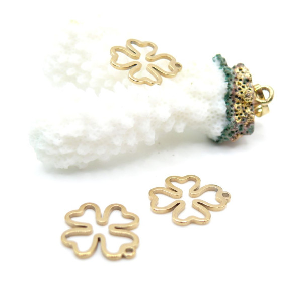 Pendentifs Trèfle 16 mm – Acier Inoxydable 304 Doré à l’Or Fin 18K, PVD