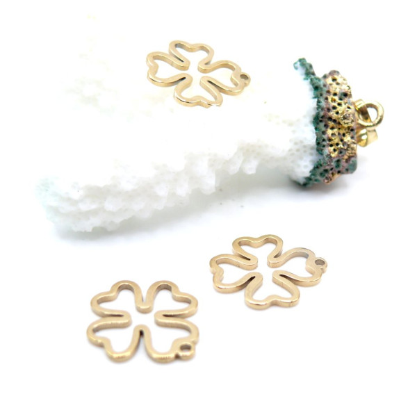 Pendentifs Trèfle 16 mm – Acier Inoxydable 304 Doré à l’Or Fin 18K, PVD