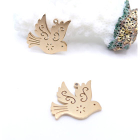 Pendentif Oiseau Travaillé 15 mm – Acier Inoxydable 304 Doré