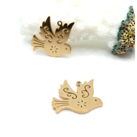 Pendentif Oiseau Travaillé 15 mm – Acier Inoxydable 304 Doré