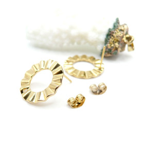 Boucles d'oreilles Puce Cercle Art Déco avec trou 18mm – Acier Inoxydable 304 Doré à l'or fin 18K, IONIQUE