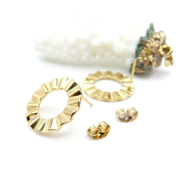 Boucles d'oreilles Puce Cercle Art Déco avec trou 18mm – Acier Inoxydable 304 Doré à l'or fin 18K, IONIQUE