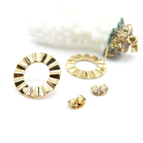 Boucles d'oreilles Puce Cercle Art Déco avec trou 18mm – Acier Inoxydable 304 Doré à l'or fin 18K, IONIQUE