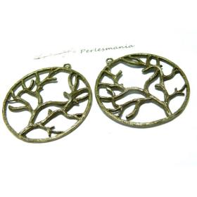 REF 20 - Lot de 4 ou 8 Pendentifs breloque Arbre dans Cercle métal couleur bronze