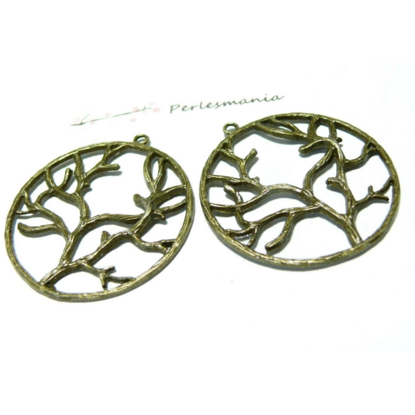 REF 20 - Lot de 4 ou 8 Pendentifs breloque Arbre dans Cercle métal couleur bronze
