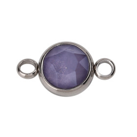 Connecteur  Rond 10mm verre Facettée, Acier Inoxydable 304 Argenté