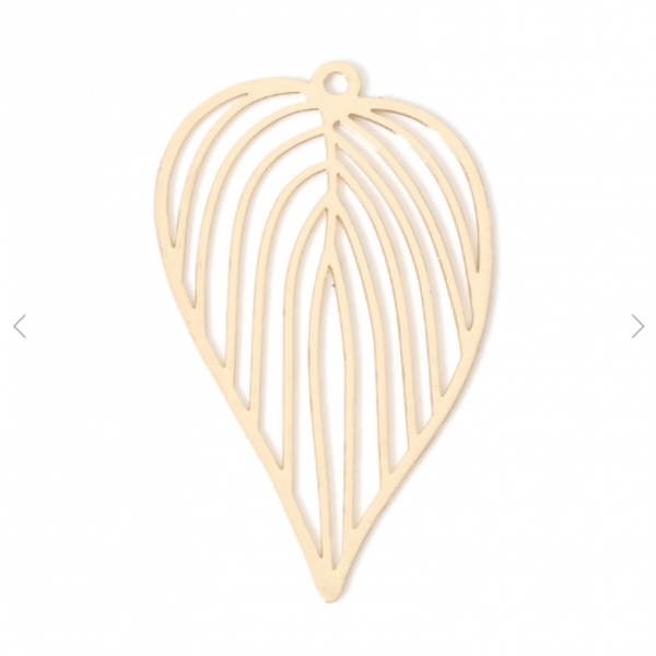 Estampes Pendentifs Feuille Exotique Ajourées 42mm – Laiton Doré