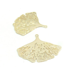 Estampes, Pendentifs, Feuille Ginkgo Biloba Filigrane 25mm Laiton Doré