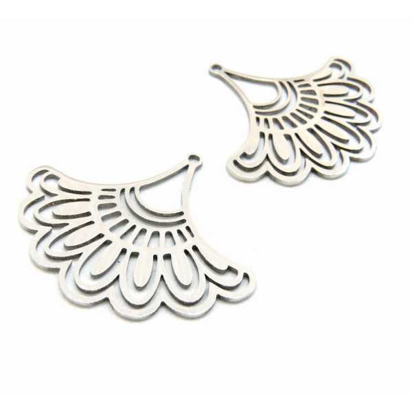 Pendentif Connecteur Éventail 36mm – Acier Inoxydable Argenté