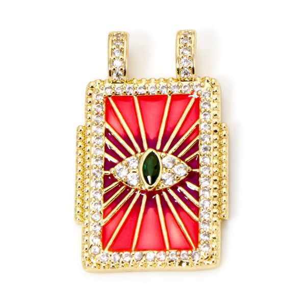 Pendentif Rectangle 28 mm Amulette Œil de Protection en Résine Émaillée – Laiton – Doré à l’Or fin 18K