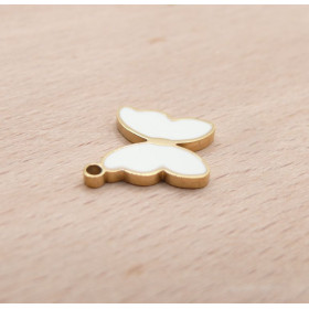 Pendentif Papillon Émaillé Blanc 12mm – Acier Inoxydable 316L Doré 18K