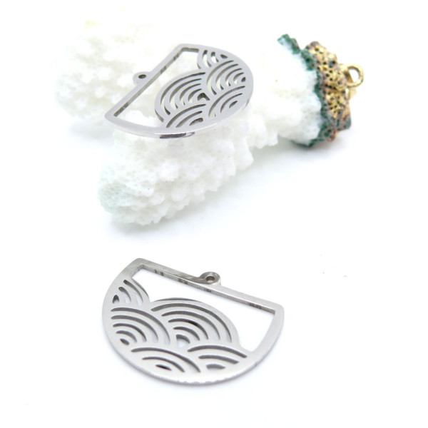 Pendentifs Demi Cercle Zen 24mm – Acier Inoxydable Argenté Rhodié