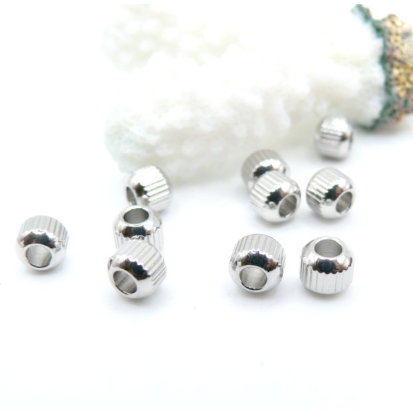 Perles Intercalaires Striées 6 mm – Acier Inox 304 – Argenté