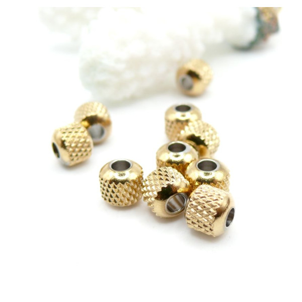 Perles Intercalaires Striées 6 mm – Acier Inox 304 – Doré
