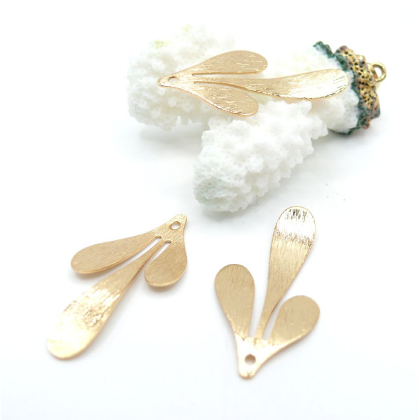 Pendentifs Texturés Feuille 35mm – Laiton Doré à l'or fin 18K