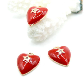 Pendentif Cœur en Résine Émaillée 13.5 mm – Laiton – Doré à l’Or fin 18K