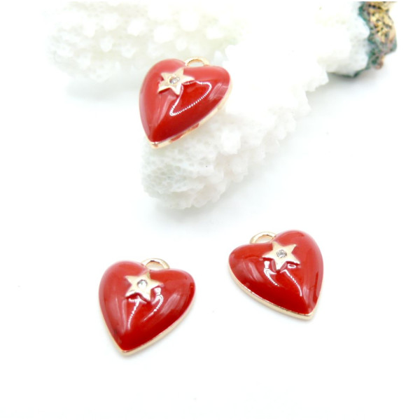 Pendentif Cœur en Résine Émaillée 13.5 mm – Laiton – Doré à l’Or fin 18K